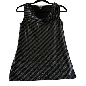 White House Black Market Silver Metallic Striped Cowl Neck Tank Top Small Black